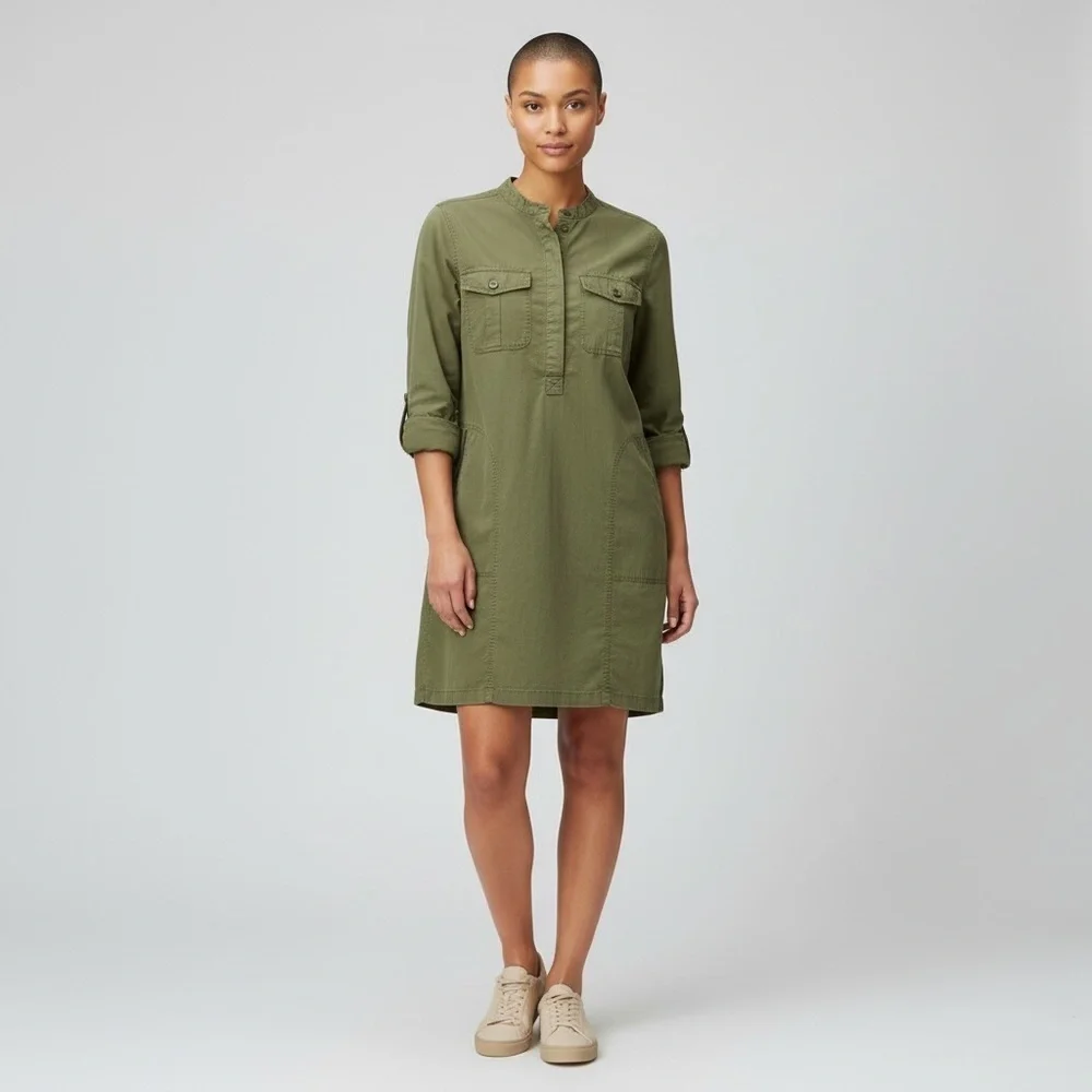 J. Crew Ladies Sz 10 Olive Safari Military Utility Shirt Dress